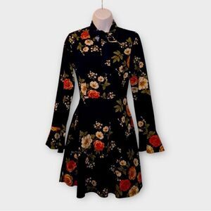 ACEVOG Fit and Flare Dress Bell Sleeves in Floral Print Women’s Size L